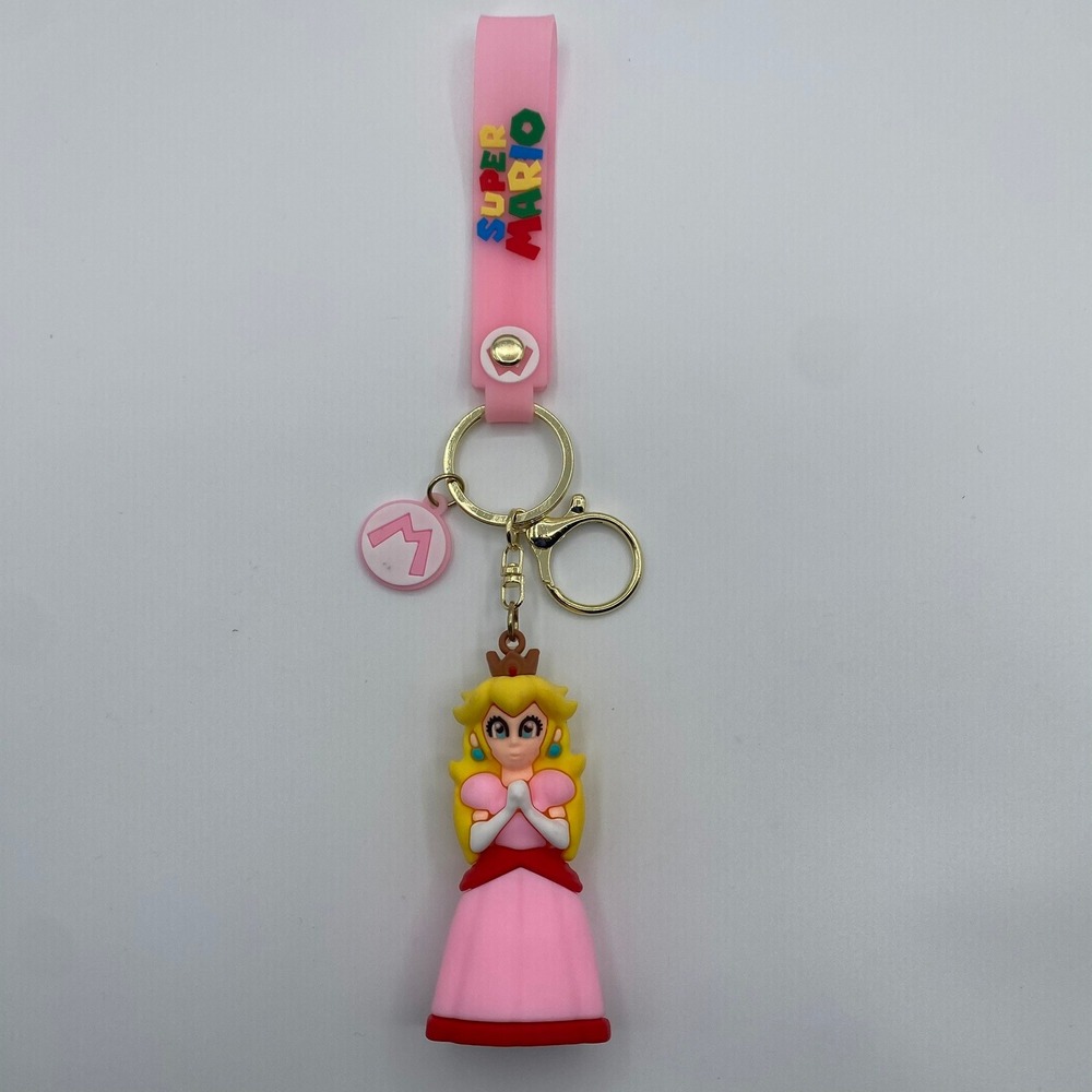 Nintendo Super Mario Princess Peach Keychain Pink Wristlet Strap Figure Charm